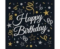 Servítky Happy Birthday čierne