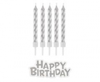 Sada sviečok Happy Birthday strieborná
