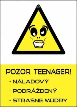 Vtipná tabuľka Pozor teenager