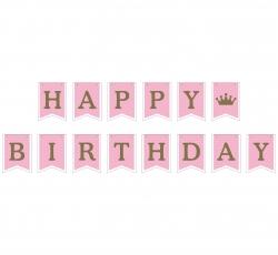 Banner Happy Birthday, ružový, 15 x 175 cm