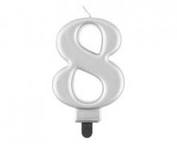 Sviečka metalik strieborná 8