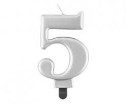 Sviečka metalik strieborná 5