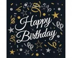 Servítky Happy Birthday čierne