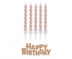 Sada sviečok Happy Birthday ružovo-zlatá